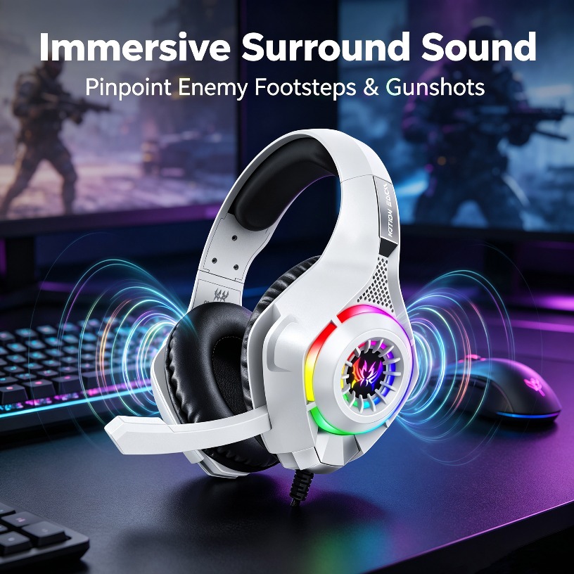 Gaming Console Headset - Przewodowe słuchawki gamingowe z mikrofonem, podświetleniem